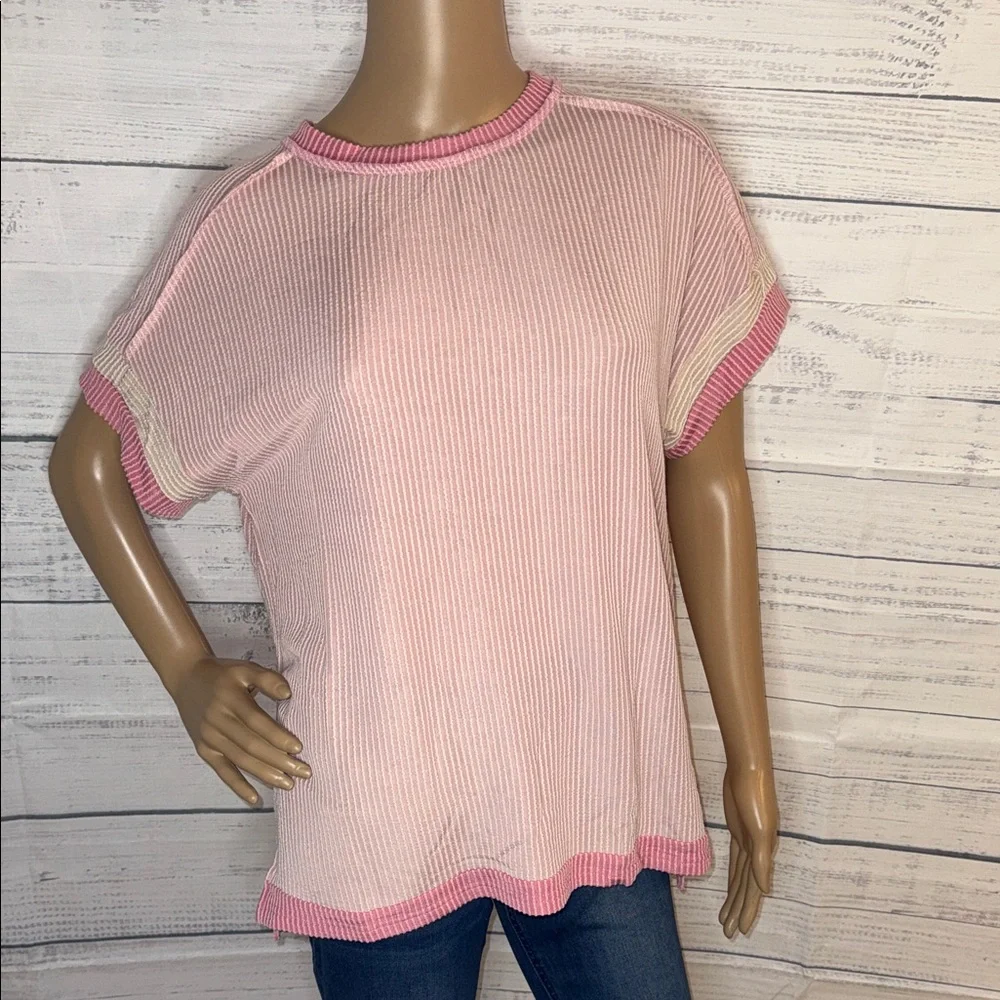 NWOT Light Pink Short Sleeve Knit Top by - Picture 3 of 7
